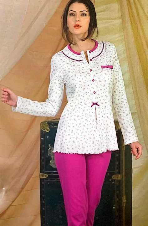 Pigiama Donna Calibrato 100% Caldo Cotone Linclalor 92826 Outlet